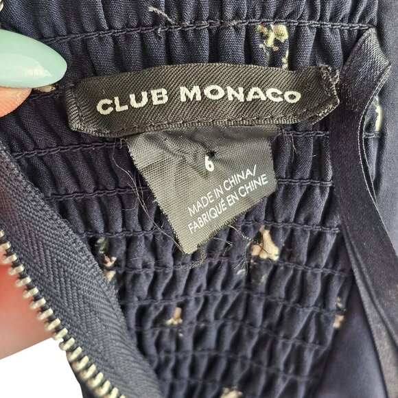 Club Monaco Harper Navy Blue with White Ditsy Flower Sleeveless Dress Sz 6 - Picture 8 of 9